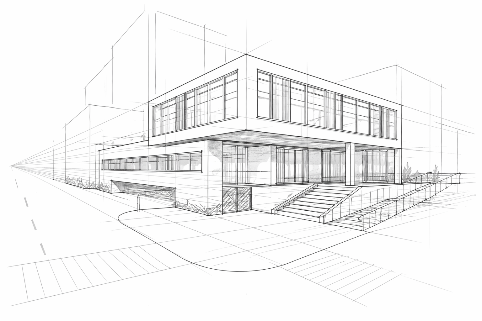 Modern architectural wireframe sketch